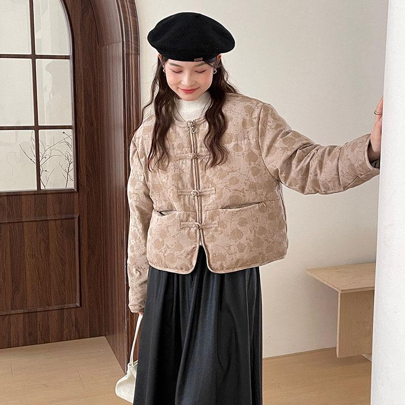 

New Chinese style national style button down jacket women s 2025 winter retro jacquard thickened niche high-end bread jacket one size fits all хакі