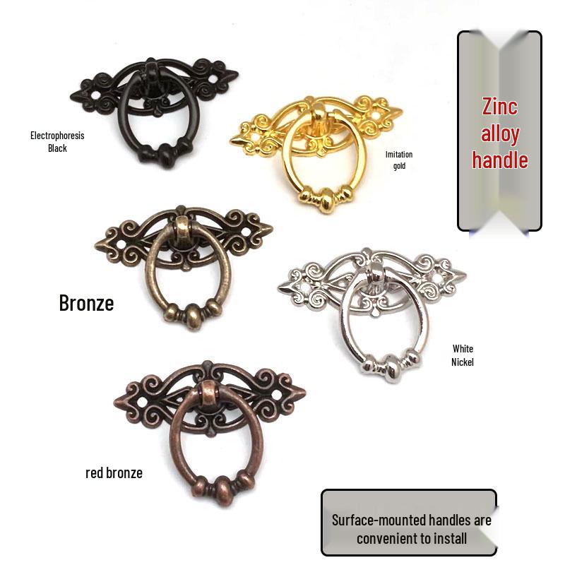Retro Zinc Alloy Drawer Pulls: Small Wooden Box & Cabinet Ring In New Chinese Style