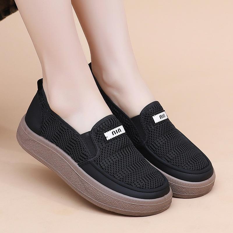 Damskie buty wiosna i jesień nowe buty na płaskiej podeszwie miękka podeszwa wsuwane na jeden rzep codzienne antypoślizgowe buty flyknit oddychające wygodne buty