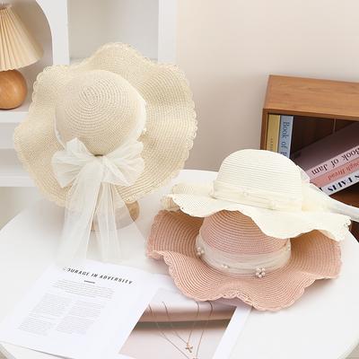 Grass Hat Women's New Summer Hollow Grass Woven Hat Sun Protection Hat Beach Beach Big Brim Sun Protection Hat