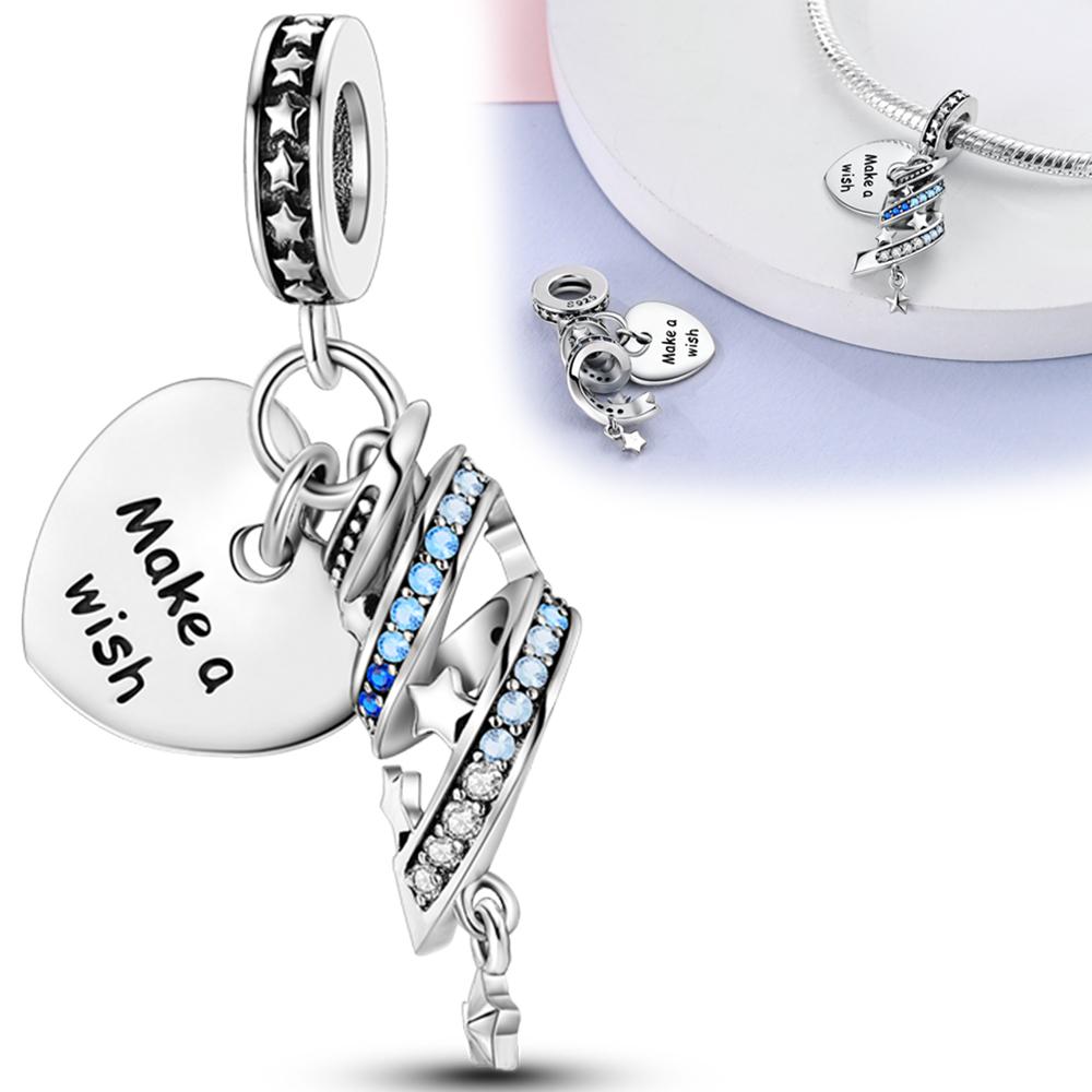

Charms Copper Blue Meteor Heart-Shaped Wish Pendants Fit Charms Plata Original Bracelet Beads Women Jewellery Making Diy