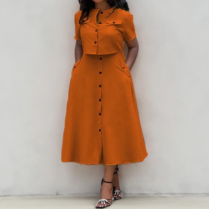 

2025 Европейский и американский стиль Однотонный комплект на весну с коротким рукавом для женщин 3XL коричневый