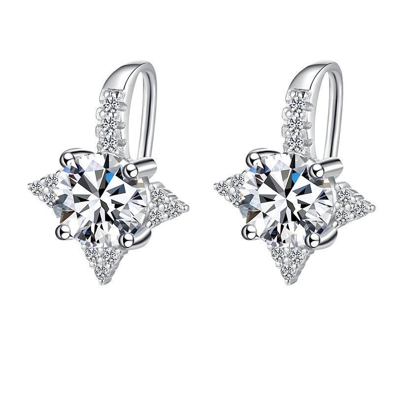 Eight-Pointed Star Moissanite Stud Earrings In S925 Sterling Silver - Women’s Mori Style Ear Jewelry
