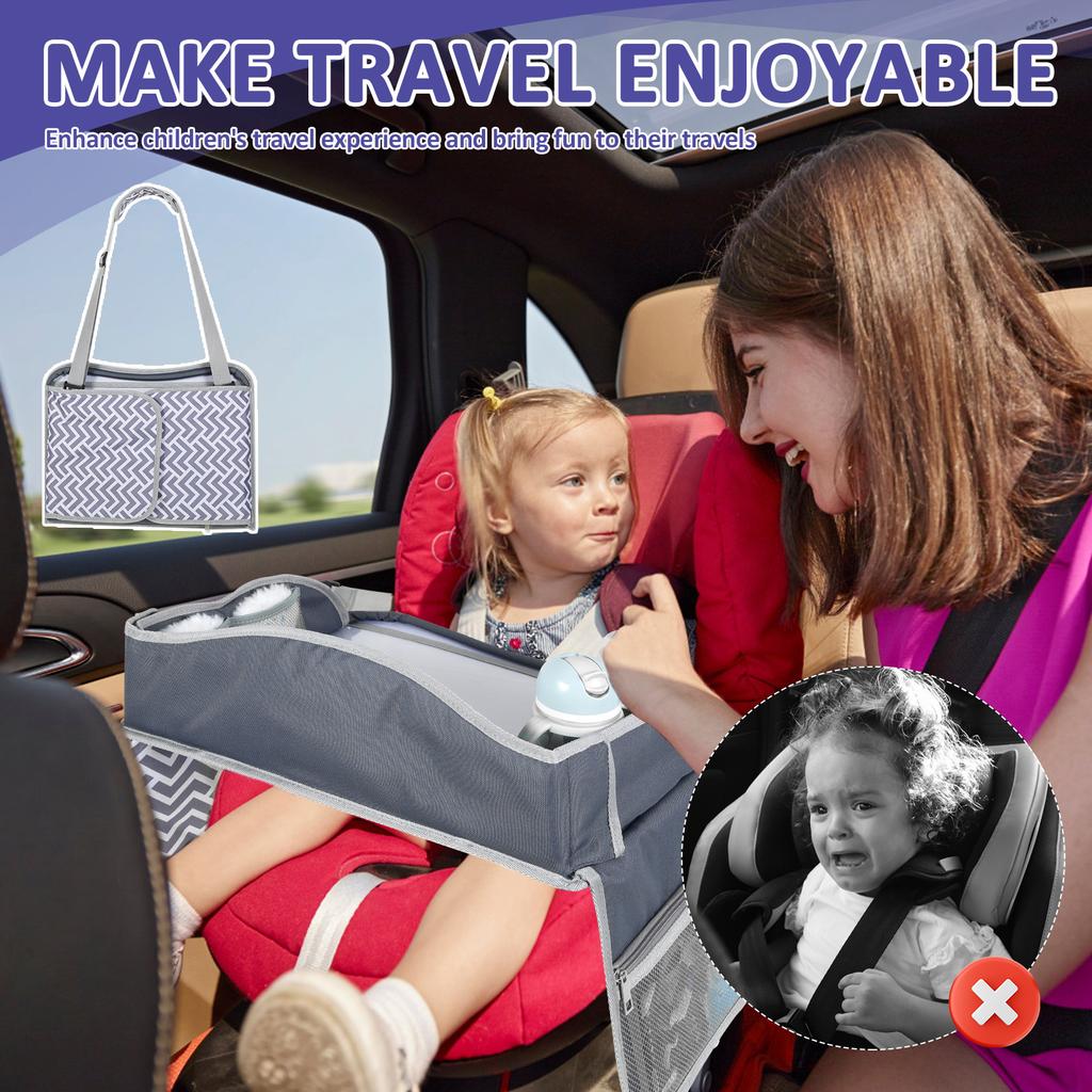 Car Kid Travel Tray Portable Car Seat Lap Tray Automotive Seat Lap Activity Table with Adjustable Strap Road Trip Essentials
