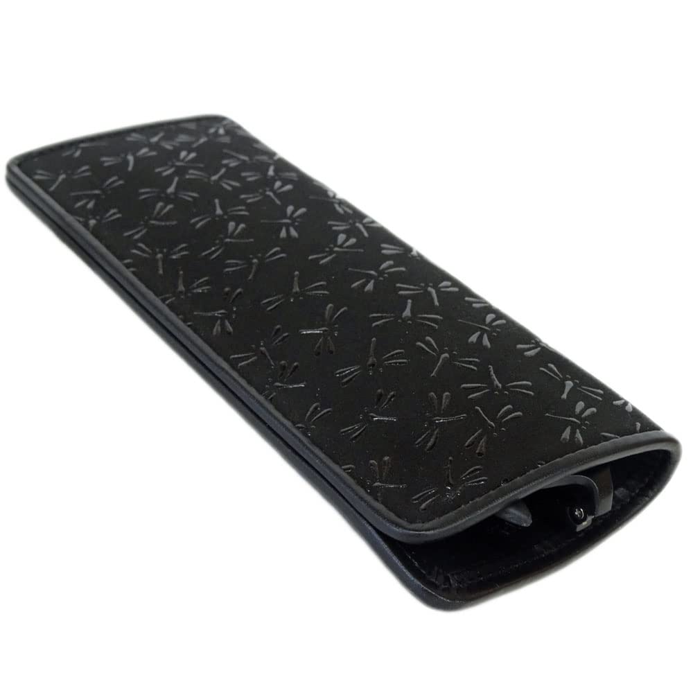 Inden Glasses Sack 4203 Black Deerskin x Black Lacquer Dragonfly Pattern Soft Type 16cm x x [Indenya] 7.3cm 1.8cm
