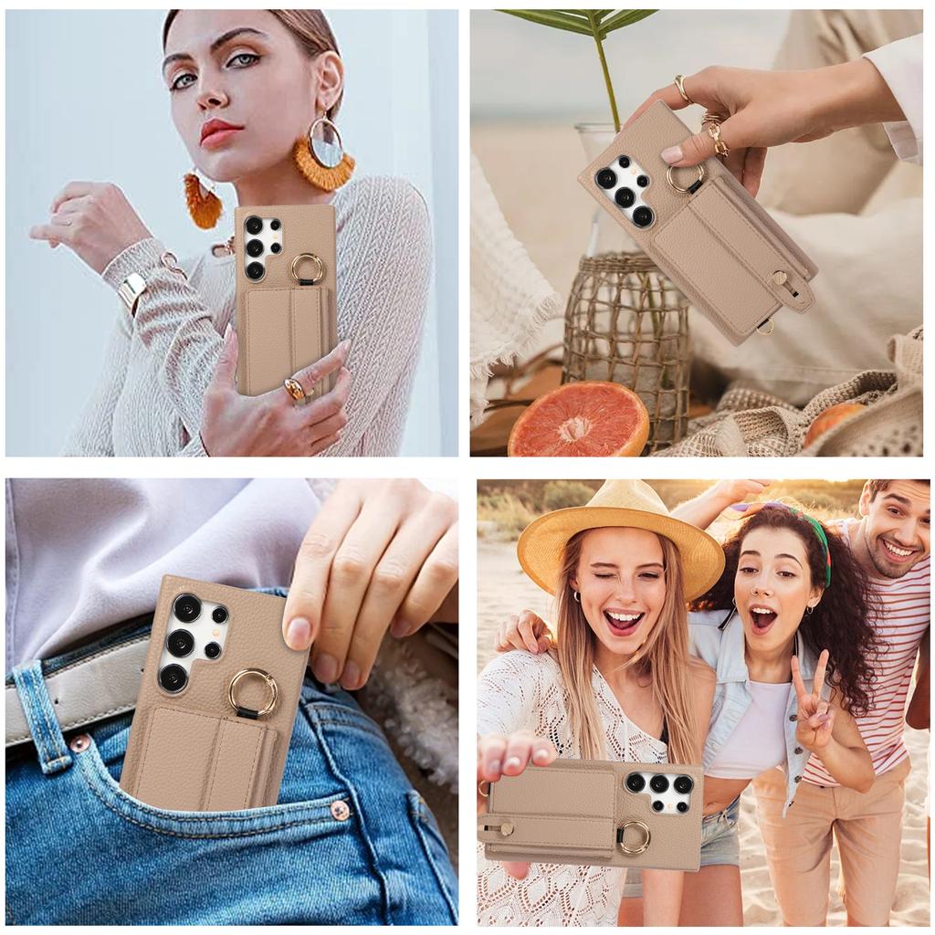 Polsband Crossbody Lederen Portemonnee Ringhouder Hoesje Voor Samsung Galaxy S24 Ultra S23 S21 Plus A15 A35 A55 A54 Lanyard Cover