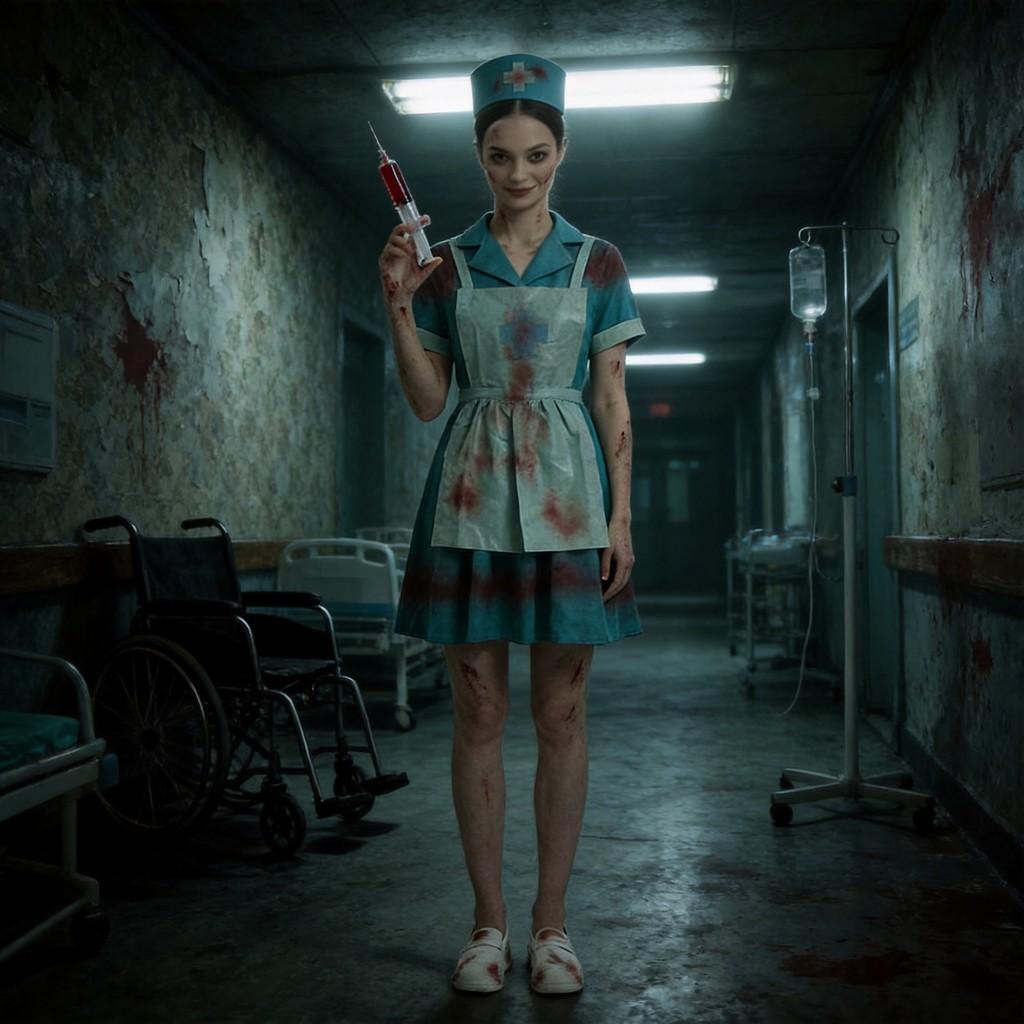 Halloween Zombie Nurse Cosplay Costume With Bloodstains For Horror Theme Party