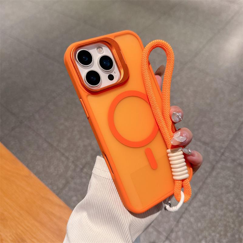 Luxury Matte PC Magnetic For Magsafe Cases For Apple iPhone 17 16 15 14 Plus 13 12 11 Pro Max Air Short Hand Rope Lanyard Cover