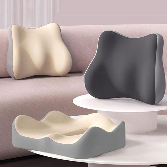 Coussin d'Assise avec Dossier Séparé Coussin en Mousse à Mémoire de Forme avec Soutien Dorsal Coussin de Chaise de Bureau pour Soulagement de la Sciatique Soutien Lombaire Utilisation pour Voyage en Voiture