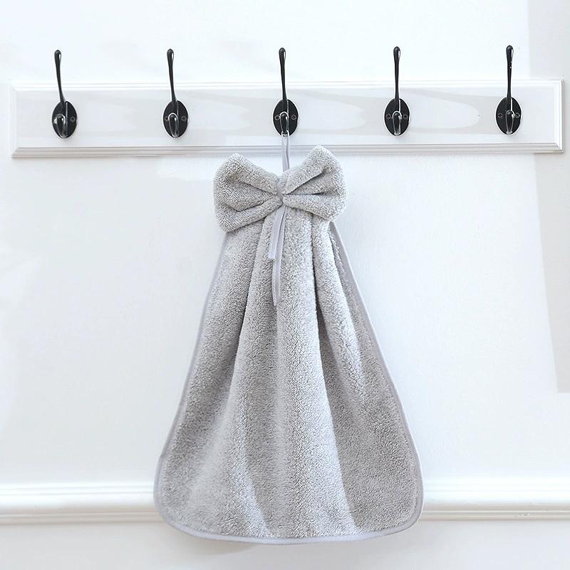 Hand Towel Household Bow Hanging Type Absorbent Towels Kitchen Wipe Handkerchief Solid Color Kitchen Supplies