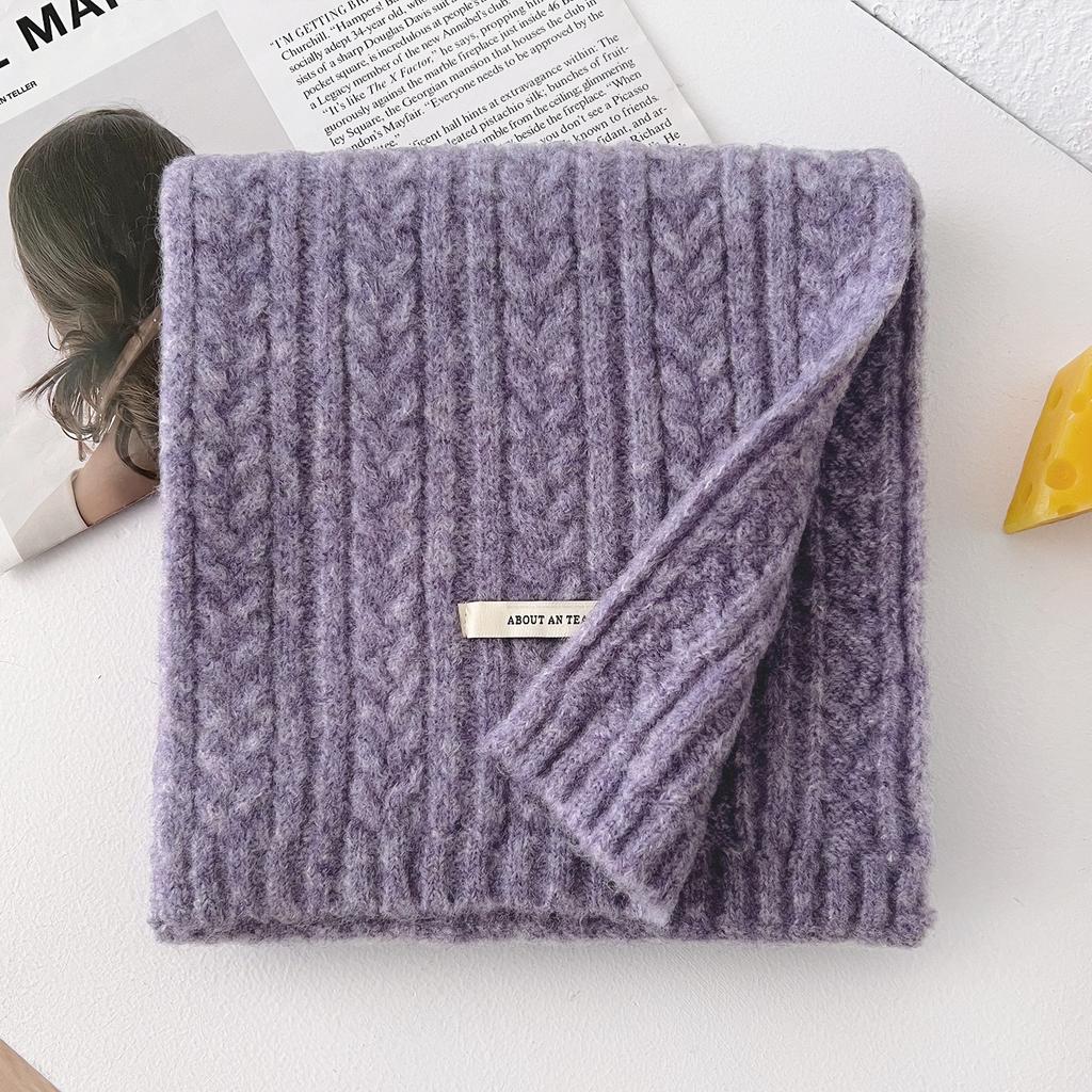 Premium Sense Simple Solid Color Including Scarf Women's Autumn and Winter Korean Atmosphere Warm Thick Knitted Versatile Scarf