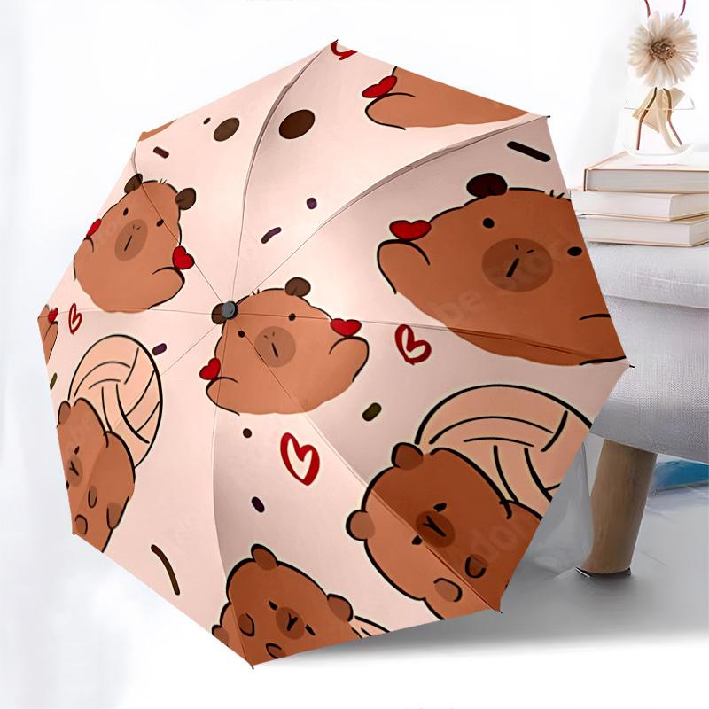 Capybara, Liebe Automatischer Faltregenschirm Kompakt 8 Rippen Design, Einzigartiger Stil, Geeignet für den Täglichen Außenbereich, Perfektes Geschenk für Freunde