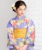 Yukata Set Girls Junior Retro C Change Weave Set Heiko Girls [KYOETSU] 2-Piece (Yukata, Obi) (110cm, 4.Yami)