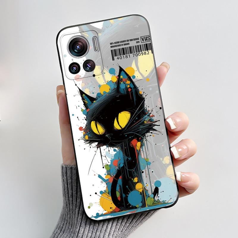 Casing For Motorola Edge 30 Ultra / Edge X Cover Aesthetic Fashion Cute Cat Astronaut Black Soft Silicone Shockproof TPU Case