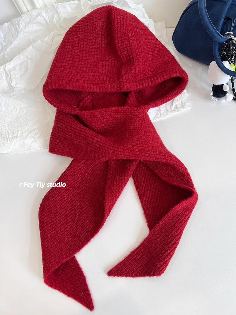 Korean Style Knit Hat & Scarf with Ear Protection - Women's Winter Balaclava