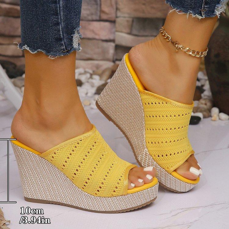 Fashion Wedges High Heels Women Sandals Slipper Mesh Breathable Summer Outside Wear Fashion Fish Mouth 10cm Super High Heeled Sandales