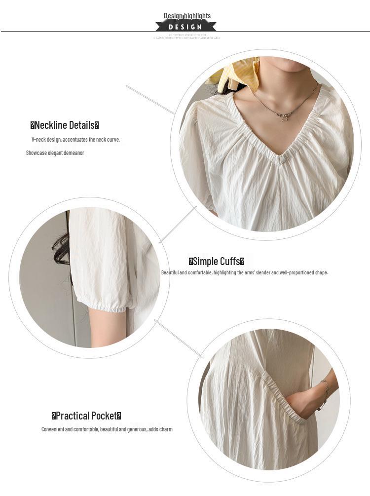 2026 Summer V-Neck Maternity Dress with Puff Sleeves - Slimming Design