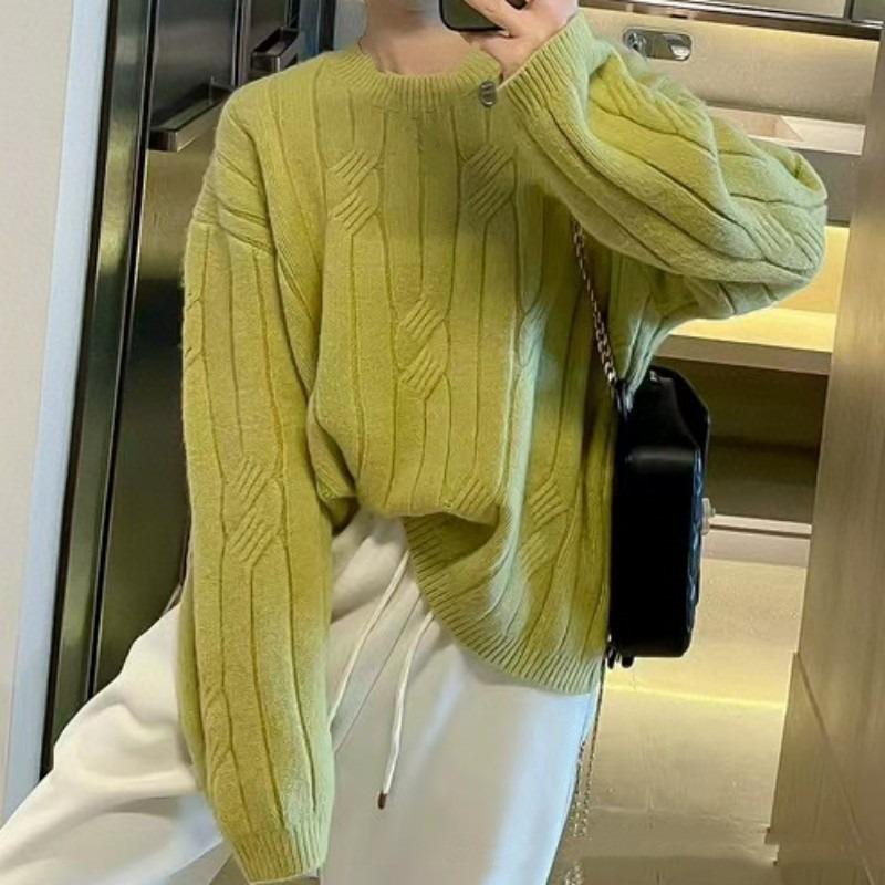 Twist Knitted Sweater Women's Autumn and Winter New Lazy Wind Thickened Loose Retro Pullover Women's Top