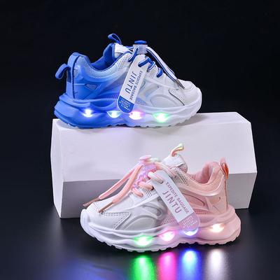 Fashion Girls' Shoes Spring New Kids LED Sports Shoe Soft Soled Boys' Shoes Anti Slip Child Mesh Shoe Simple Girls Casual Shoes