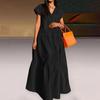 Mulheres vestido de verão solto com decote em v retalhos mangas curtas festa vestindo a linha comprimento total senhora maxi vestido roupas femininas