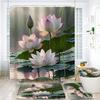 4Pcs Bathroom Shower Curtain Set Lotus  Bathroom Curtain With 12 Hooks Non Slip Rugs Toilet Cover Mat Bathroom Partition