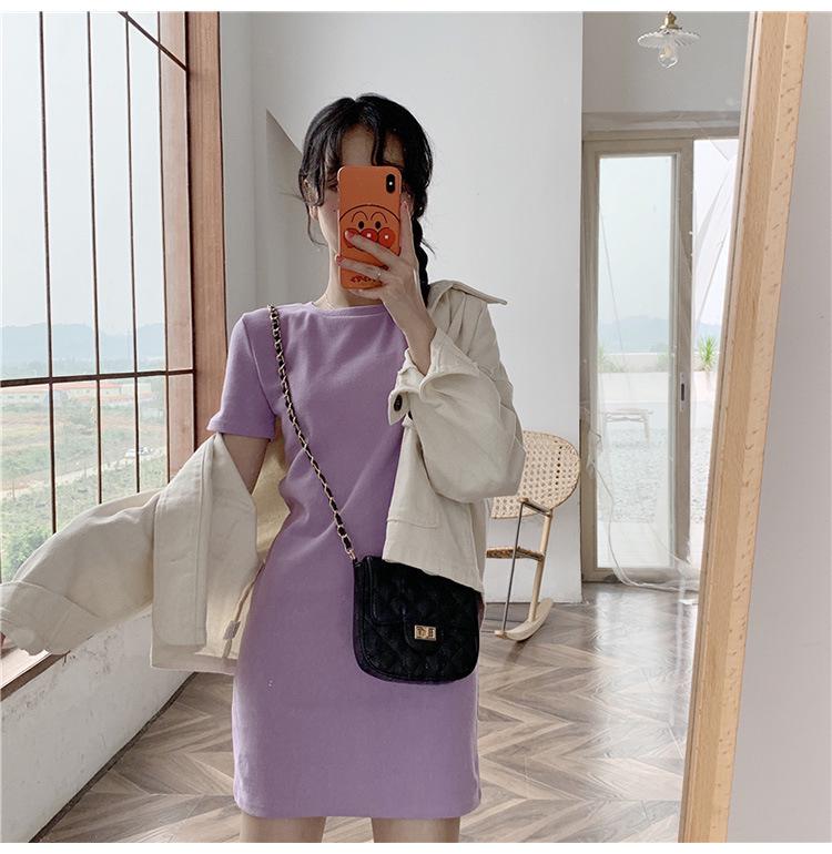 2024 Summer Korean-Style Solid Color Mid-Length Dress for Women Students