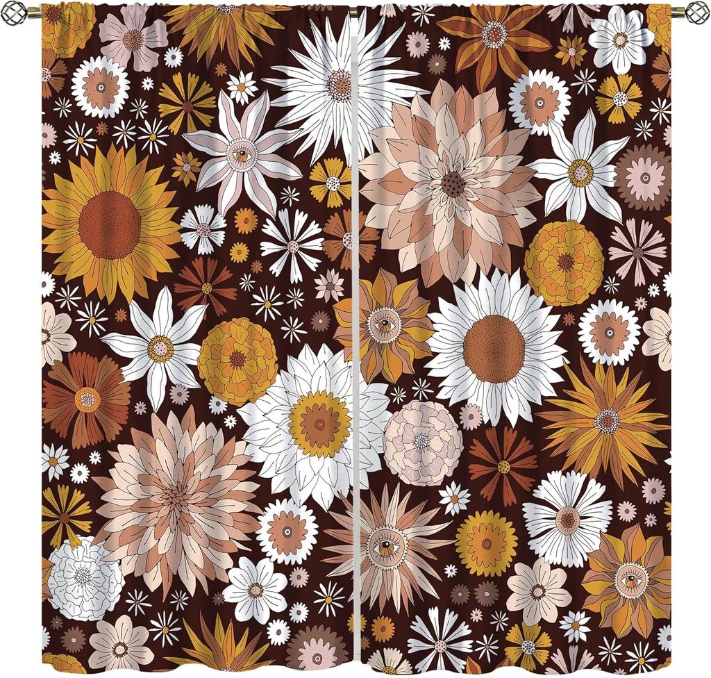 Boho Floral Curtains Watercolor Botanical Pattern Living Room Home Decoration Bedroom Curtain Darkening Polyester Ideal For Sitting