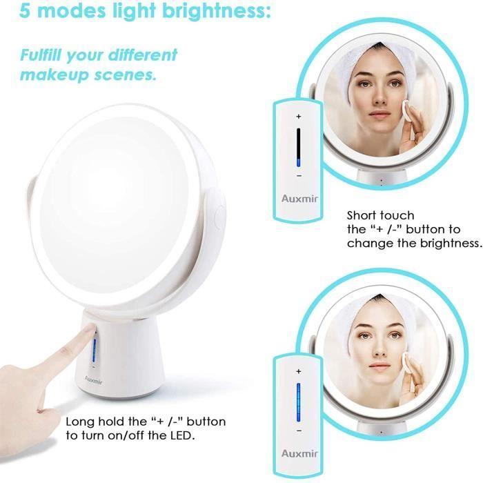 Auxmir 1X 10X Magnifying Mirror 360° Swivel Two Sides LED Lighted Makeup Mirror Adjustable 5 Brightness Levels. [6627]