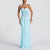 Mesh Patchwork Lace-Up Long Dress