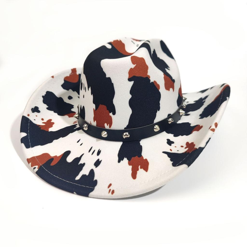 Westlicher Cowboyhut Europäischer und Amerikanischer Stil Mode Kuhmuster Zylinder Frühling und Herbst Outdoor Bauernhof Sonnenschutz Sonnenhut Jazzhut