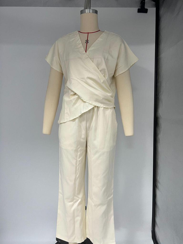 Completo estivo da donna, tinta unita, manica corta irregolare, stile europeo e americano, Collezione Moda 2025