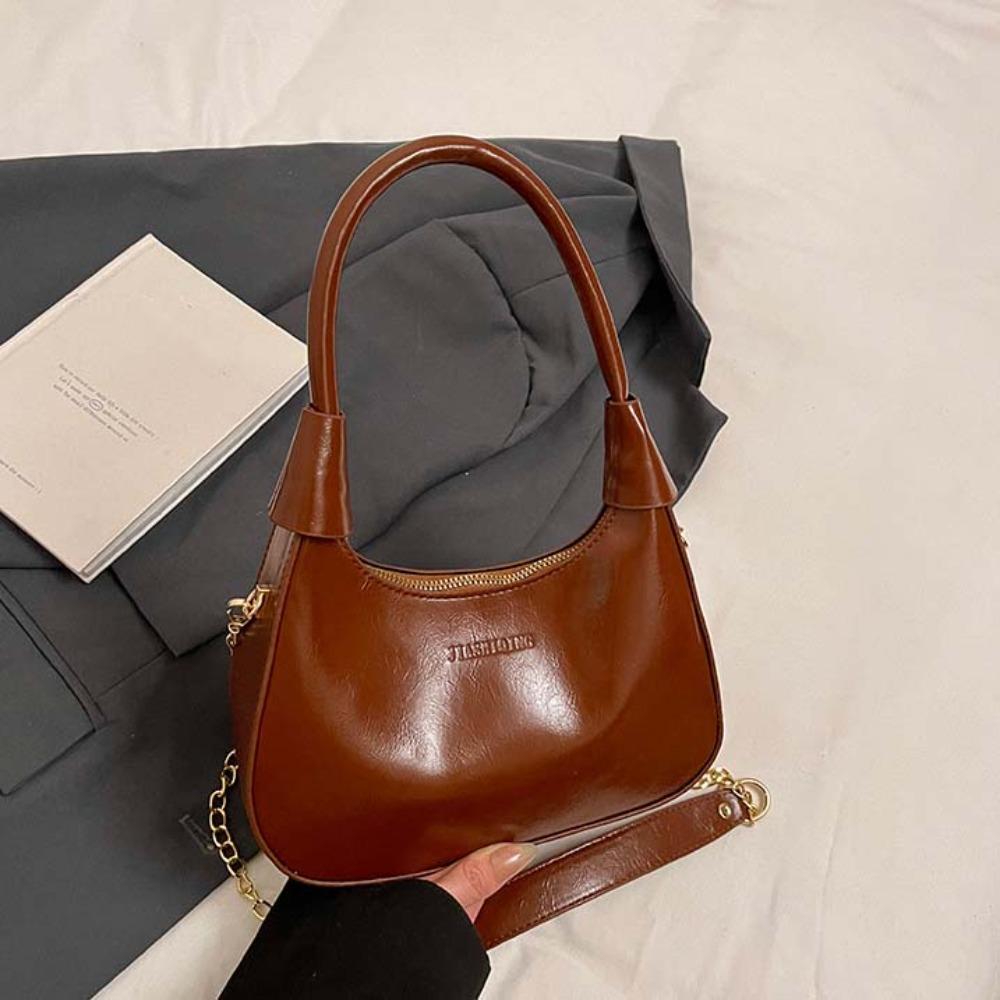 Handtasche mit großer Kapazität, Französische Unterarmtasche, Unifarben, Texturiert, Klassische PU Hobo-Tasche, Party