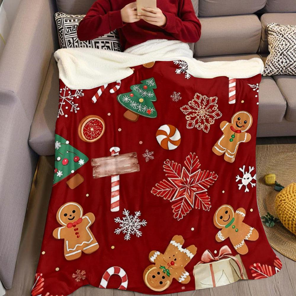 Gingerbread Christmas Printed Blanket Suitable for Sofas Beds Offices Travel Camping Chairs Warm Plush Blanket
