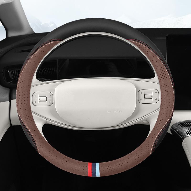 Ultra-Thin Anti-Slip Perforated Leather Steering Wheel Cover, Breathable No-Sew Design for All Seasons