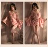 Charming Kimono-Style Lingerie Three-Piece Set: Cute Japanese Print Sleepwear Bathrobe