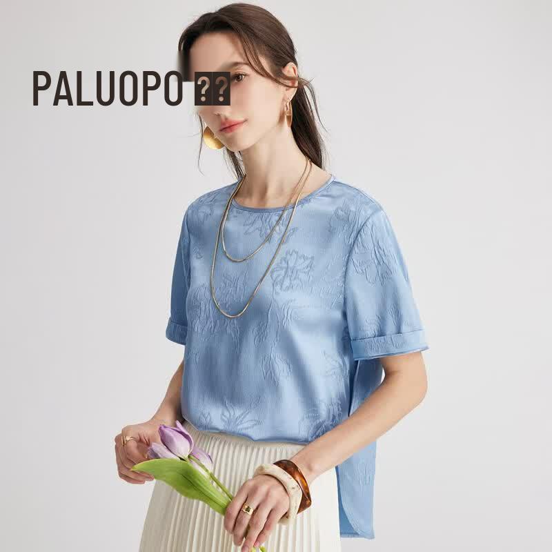 PALUOPO Women s 19 Momme Silk Floral Short Sleeve Top XL
