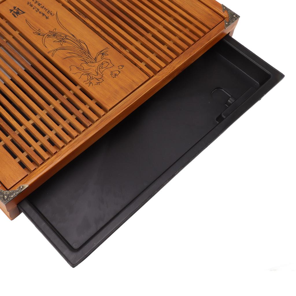 Kungfu Tea Tray Chinese Gongfu Tea Tray Drainage Water Storage Wood Tea Table with Drain Pipe