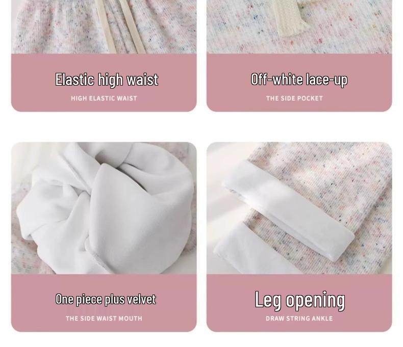 Petite Fleece-Lined Korean Rainbow High Waist Loose Wide-Leg Pants 145xs