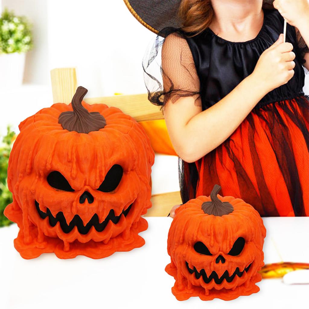 1Pc Resin Pumpkin Statue Ornaments, Horror Melting Skull Pumpkin Statue, Candy Stand with Lid, for Halloween Party Decoration