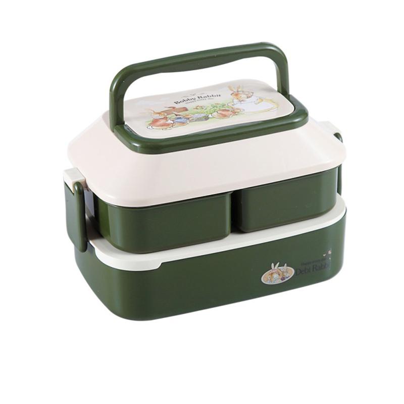 Tragbare Bento-Box mit Fächern, doppellagig, niedliche Kaninchen-Lunchbox mit Griffaufbewahrung