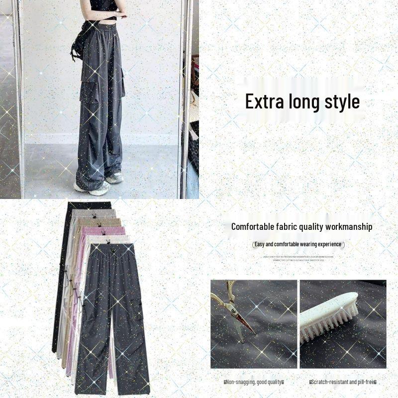 Women s High Waist Gray Wide Leg Parachute Pants - Summer Casual, Quick-Dry American Style Sportswear S - 35-48kg