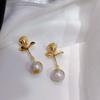 Medieval Style Series Earrings Medieval Natural Freshwater Pearl Gold Foil Earrings Old Retro Hong Kong Style Stud Earrings Light Luxury Tide