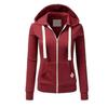 Women's Casual Solid Color Sports Hooded Zipper Jacket Sweatshirt Cardigan Top