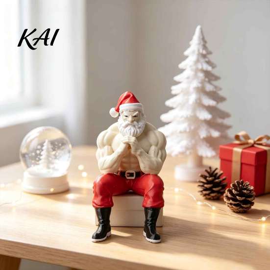 Holiday Party Decorations Strong Muscles Santa Claus Ornament, Muscle Lines And Beard Decor, 3D Printed Funny Creative Statues Christmas Decoration
