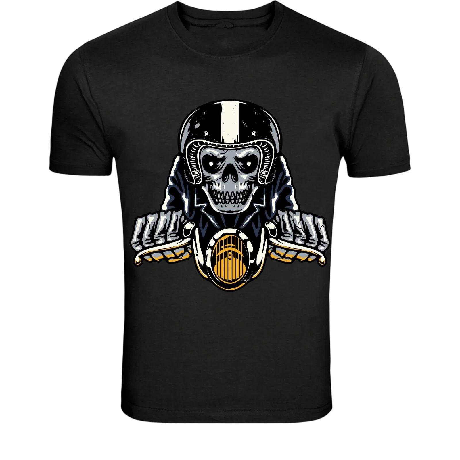 Skull Motorcycle Rider T-Shirt - Dark Biker Graphic Tee 2XL