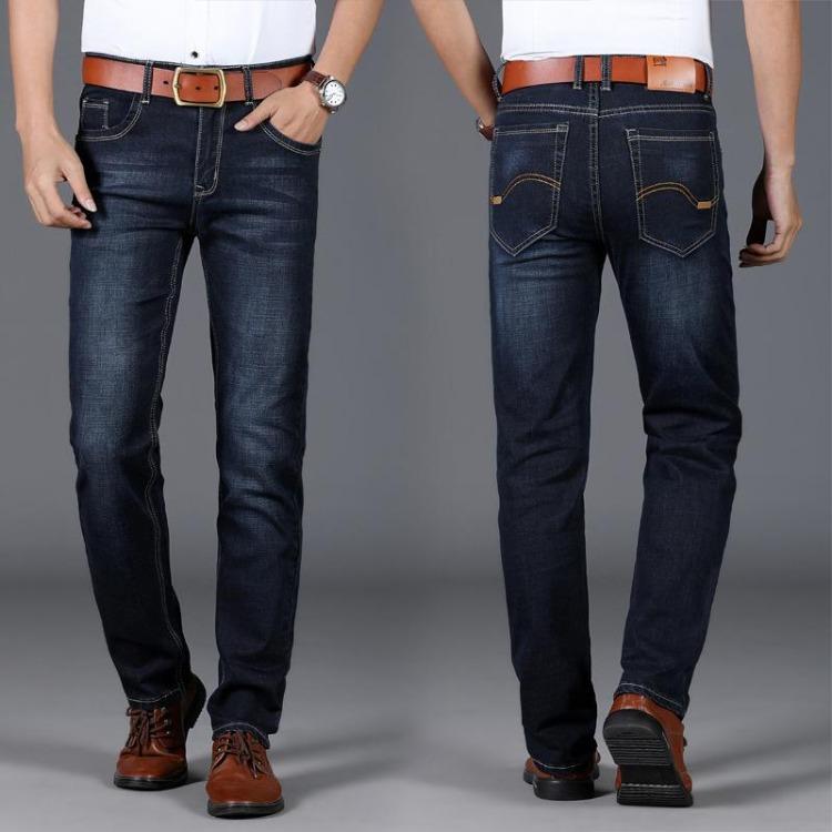 New Four Seasons Wearable Stretch Denim Jeans for Men Business Casual Straight Leg Long Pants Simple Versatile