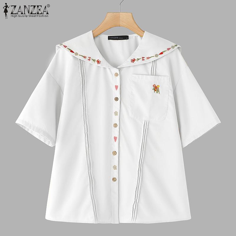 ZANZEA Bluză casual de vară cu mânecă scurtă, cu gât rotund, imprimeu