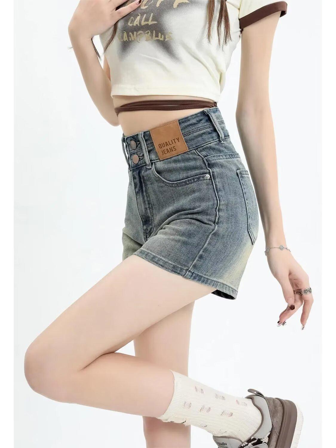 Women s Summer 2023 Elastic High-Waisted Slimming Jeans: Tight, Straight, Wide-Leg Shorts & Hot Pants XL