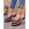 Autumn Printed Low-top Shoes 2025 New Plus-size Lace-up British Style Muffin Small Leather Shoes for Women