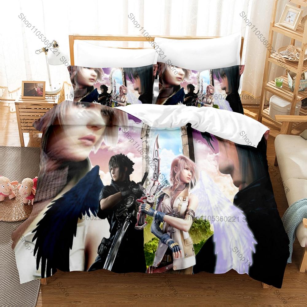 Final Fantasy Series Iconic Heroes Magic Fantasy World HD Print Bedding Set Duvet Cover 2 Pillowcases Polyester Game Room Decor